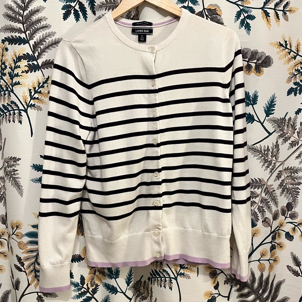 Lands End striped cardigan - dark purple and lavender